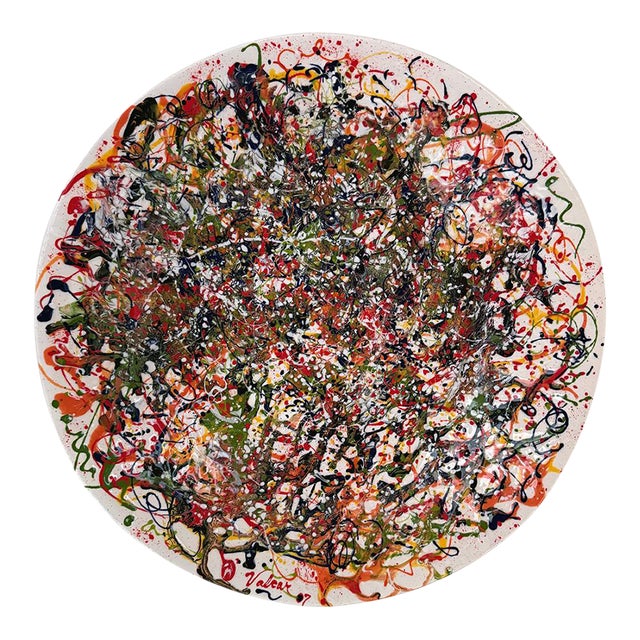 Large Hand Painted Jackson Pollack Style Bowl For Sale