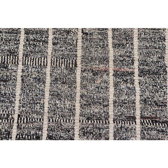 Modern Casual Hand Knotted Runner With Tribal Design in Black and White Colors For Sale - Image 9 of 11