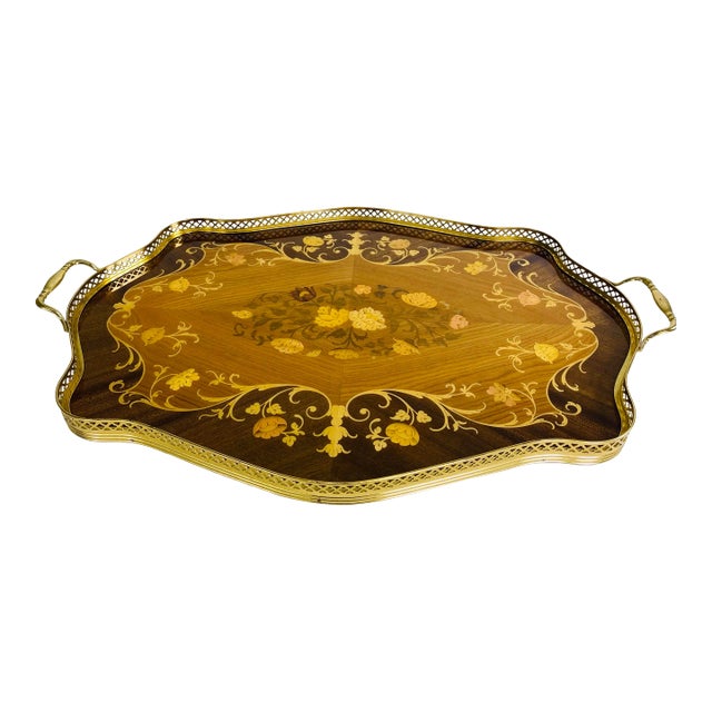 Mid 20th Century Italian Florentine Style Inlaid Galley Tray For Sale