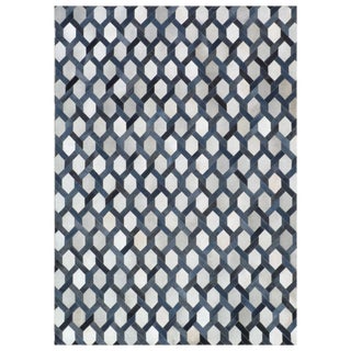 Montgomery Silver/Blue/Multi Patchwork Leather Area Rug - 9'6"x13'6" For Sale