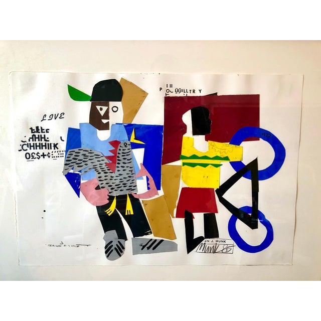 Expressionism Loren Munk, Mixed Media Neo Expressionist Collage Painting African American Kids, Bicycle NY, 1985 For Sale - Image 3 of 8