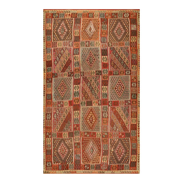 1890s Multicolor Antique Tribal Geometric Turkish Oushak Kilim Sivas Carpet Rug For Sale