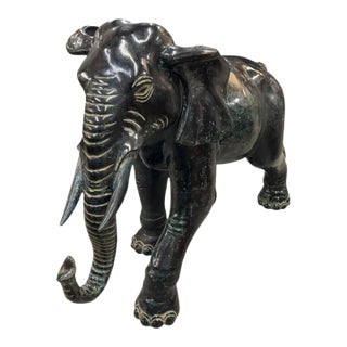 Vintage Patinated Bronze Elephant Sculpture For Sale