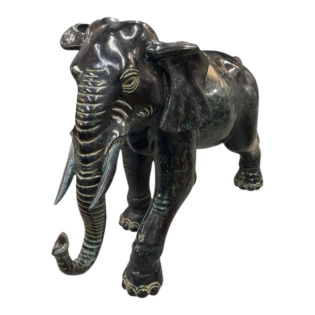 Vintage Patinated Bronze Elephant Sculpture For Sale