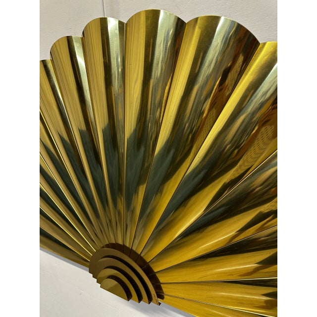 Metal Curtis Jere Artisan House Large Brass Fan Wall Sculpture, 1989 For Sale - Image 7 of 12
