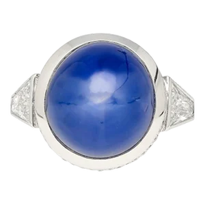 Mid 20th Century 25 Carat Grs Certified No Heat Cabochon Cut Blue Star Sapphire Ring Size 6.5