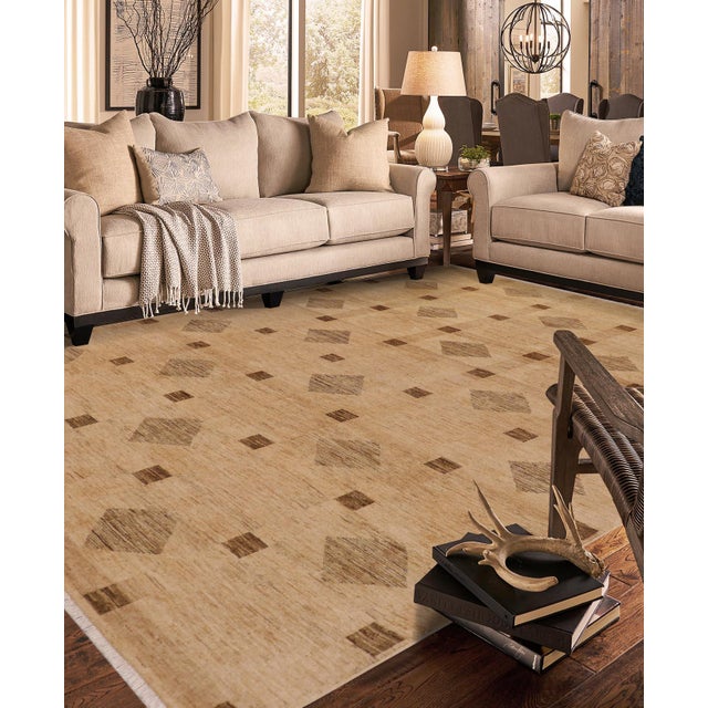 Abstract Bohemian Gabbeh Tan/Brown Wool Rug - 8'11'' X 11'6'' For Sale - Image 3 of 10