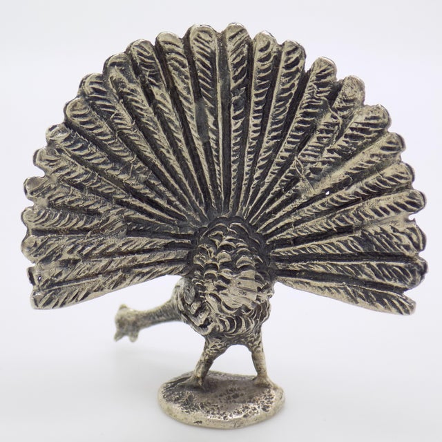 1940s Vintage Italian Handmade Genuine Silver Rare Pecock Solid Figurine Sculpture For Sale - Image 5 of 10