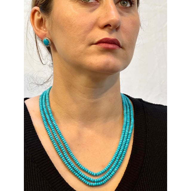 345 Carat Natural Sleeping Beauty Turquoise Necklace, Four Strand 14 Karat Gold For Sale - Image 12 of 18