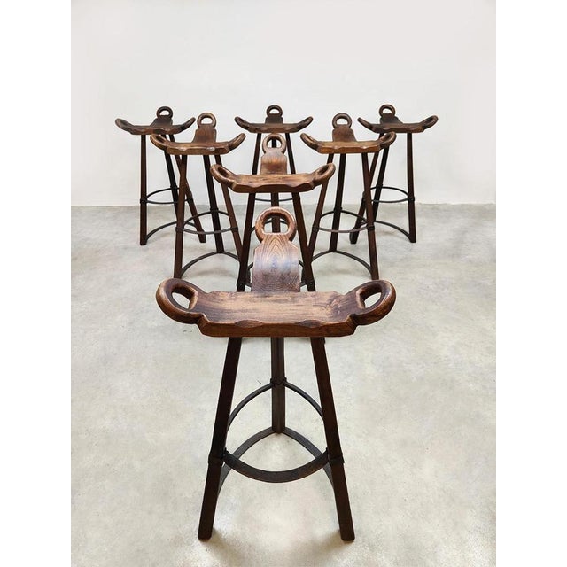 Brutalist Vintage Brutalist Spanish Barstools, 1960s, Set of 7 For Sale - Image 3 of 6