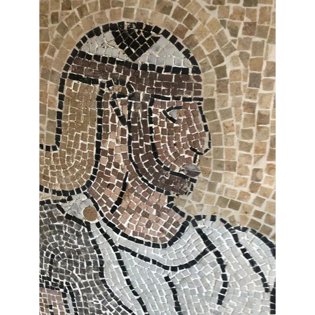 Italian Mosaic Tile Wall Plaque or Table Top of a Centurion in Wood Carved Frame For Sale - Image 4 of 8