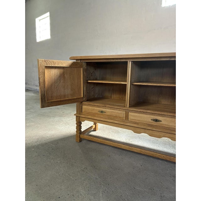 Brutalist Oak Sideboard in style of Henning Kjærnulf, 1970s For Sale - Image 3 of 18