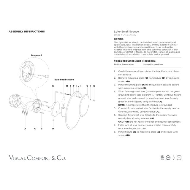 Metal AERIN for Visual Comfort Signature Loire Small Sconce in Gild with Clear Strie Glass For Sale - Image 7 of 8