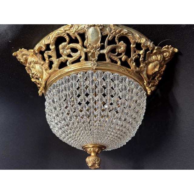 1970s Baroque Bronze Crystal Gold Ceiling Lamp Chandelier For Sale - Image 15 of 16