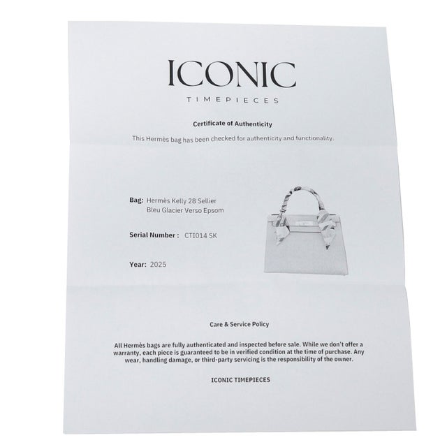 Hermès Kelly 28 Sellier Bleu Glacier Epsom Gold Hardware 2025 For Sale - Image 9 of 9