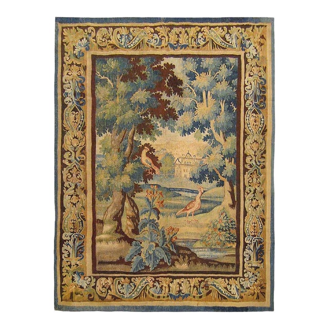 Flemish Verdure Landscape Tapestry, with Exotic Birds in a Lush Setting For Sale