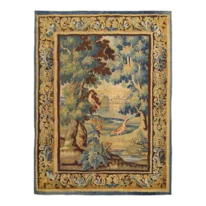 Flemish Verdure Landscape Tapestry, with Exotic Birds in a Lush Setting