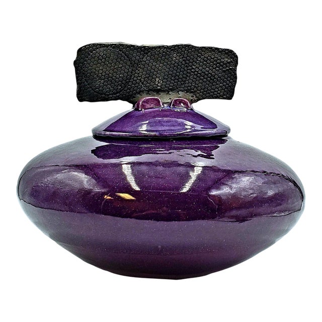 Purple Raku Artisan Crafted Lidded Pottery Terrine by M. Hines For Sale