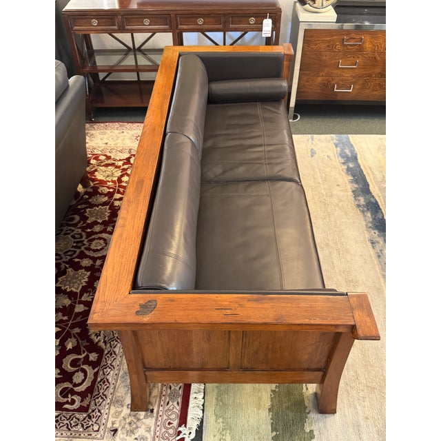 2010s Maria Yee Cambria Leather + Wood Sofa For Sale - Image 5 of 12