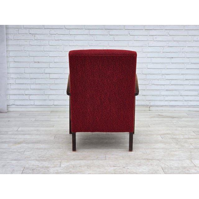 Art Deco Danish Armchair in Red Furniture Wool and Beech Wood, 1950s For Sale - Image 9 of 18