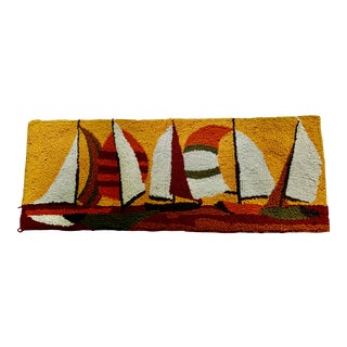 1970s Mid Century Hooked Rug Wall Hanging For Sale
