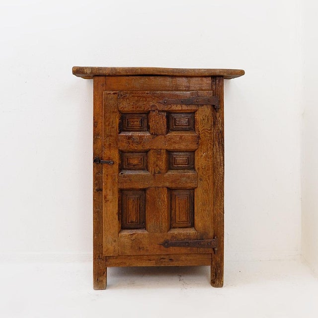 Early 19th Century Rustic Wooden Cabinet with Carved Panel Door and Iron Hardware, Spain For Sale - Image 17 of 17