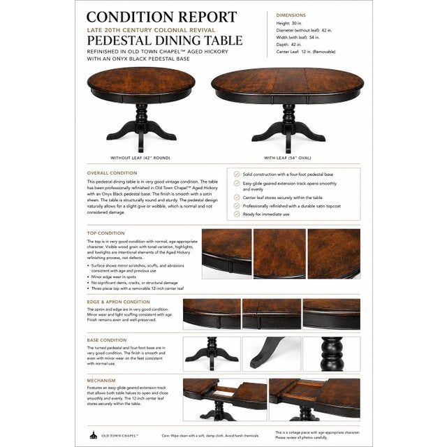 Cabin 20th Century Colonial Revival Pedestal Dining Table | Old Town Chapel™ Aged Hickory | Extending 42” Round to 54” Oval For Sale - Image 3 of 8