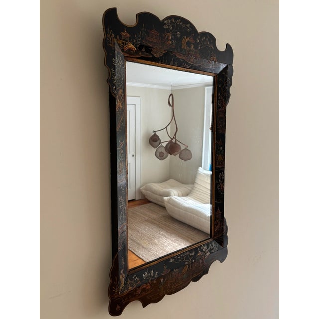 Wood 19th Century English Chinoiserie Lacquered Wall Mirror For Sale - Image 7 of 10