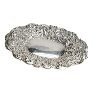 Stunning Ornate Floral Repoussé Antique Gorham Sterling Silver Jewelry Tray Vanity Catchall Luxury