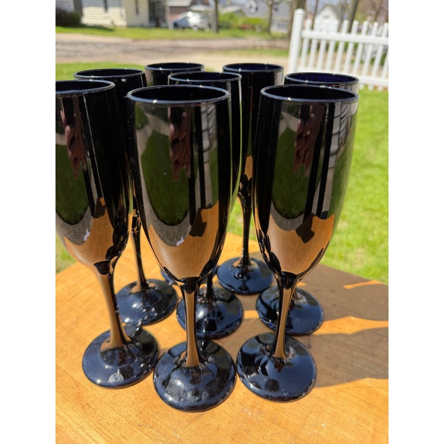 Mid-Century Modern 1960s Libby Crystal Black Amethyst Champagne Glasses - Set of 8 For Sale - Image 3 of 12
