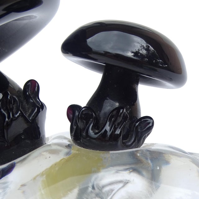Seguso Vintage Seguso Murano Label Black Shiitake or Portobello Mushrooms Italian Art Glass Paperweight Sculpture For Sale - Image 4 of 10