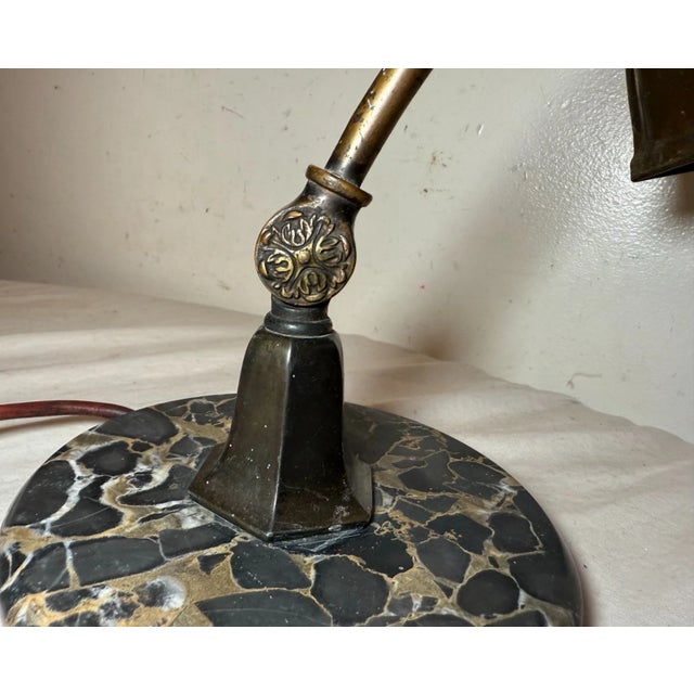 1920s Antique Ornate Bronze Marble Adjustable Electric Desk Table Piano Lamp Light For Sale - Image 5 of 10