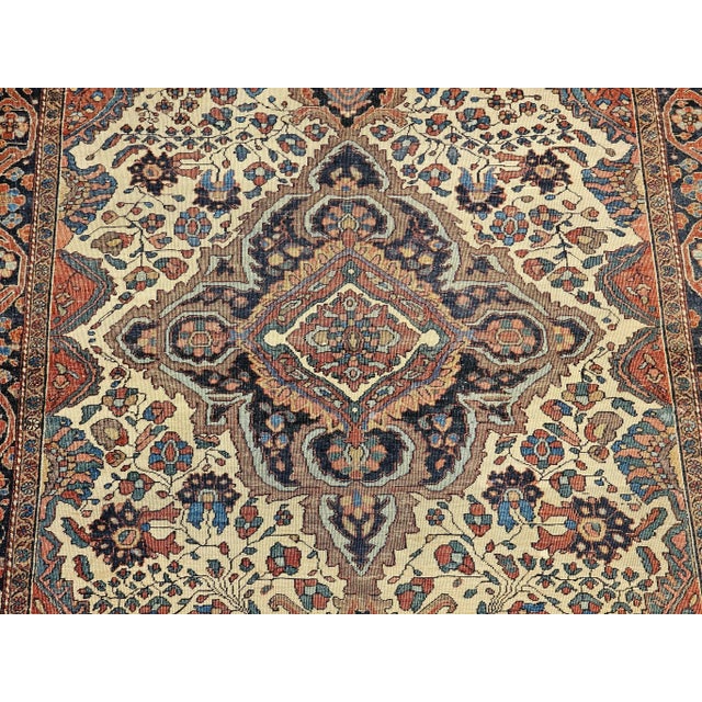 Textile 19th Century Persian Farahan Sarouk Area Rug in Floral Pattern in Ivory, Blue For Sale - Image 7 of 12