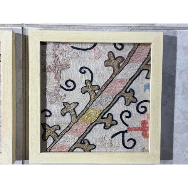 Set of Four 19 Century Antique Silk Suzani Wall Hanging For Sale - Image 4 of 12