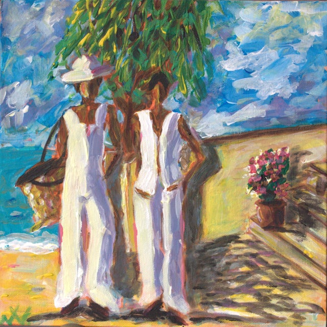 Early 21st Century Natalia Vypritskaia, Sisters, Acrylic on Canvas on Cardboard For Sale - Image 5 of 5