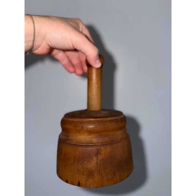 Primitive antique carved wood butter mold press. Large size. Pineapple motif. Great for shelf decor.