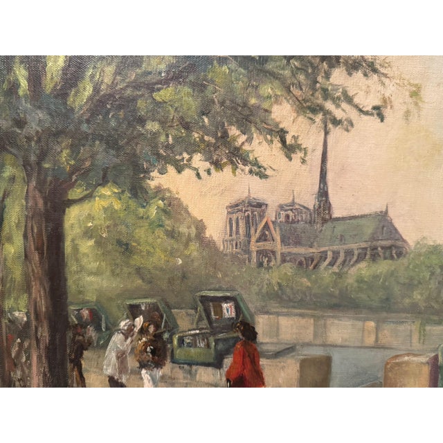 Quai De Paris and Its Booksellers, 1920s, Oil on Canvas For Sale - Image 6 of 8