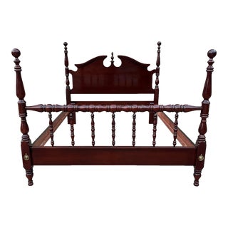 1990s Sumter Cabinet Co Cherry Chippendale Style Four Poster Queen Bed Frame For Sale
