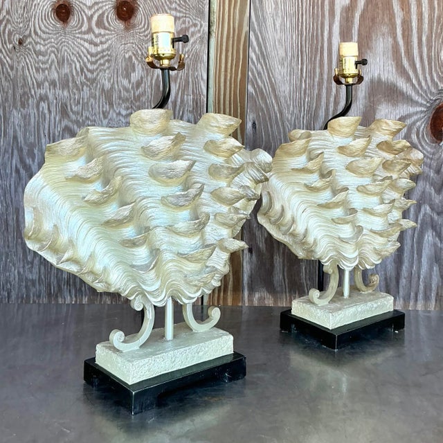 Coastal Vintage Coastal Ruffle Clamshell Lamps - a Pair For Sale - Image 3 of 6