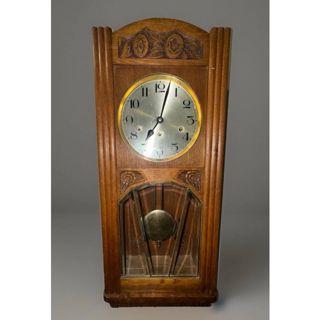 Wood Antique German Box Regulator Wall Clock, Westminster Quarter Strike Chimes For Sale - Image 7 of 9