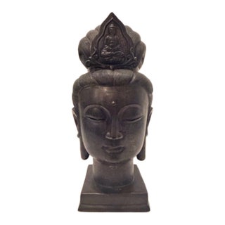 Large 19th Century Bronze Buddha Head For Sale