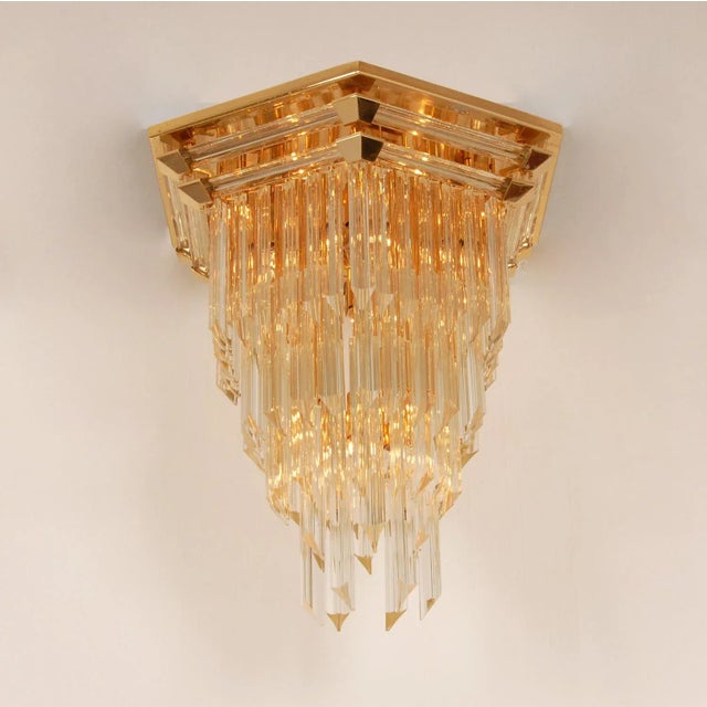 1960s Italian Glass Chandelier Venice Gold Brass Transparent Crystal Venini Modern Tall Murano Glass 5 Tier Chandelier Tariff Free Delivery For Sale - Image 5 of 8