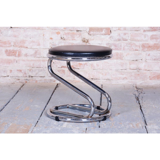 Bauhaus Stool in Chrome-Plated Steel & Leatherette, Geman, 1950s For Sale - Image 4 of 8