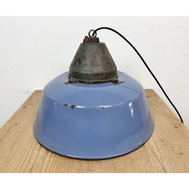 Industrial Blue Enamel and Cast Iron Pendant Light, 1960s For Sale - Image 11 of 16