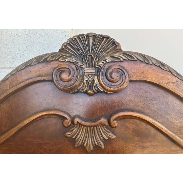 Late 20th Century Henredon King Size French Provincial Headboard Solid Walnut With Burlwood 83” W X 70.5” H - Late 20th Century For Sale - Image 5 of 6