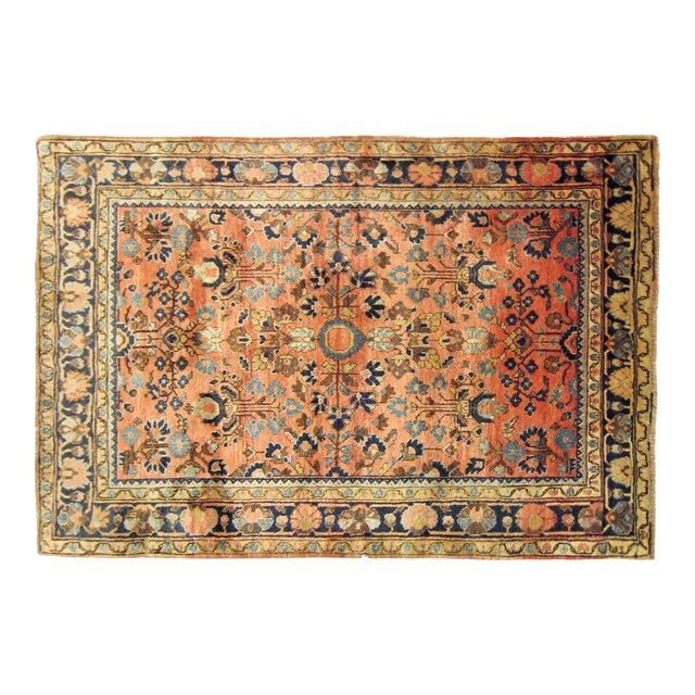 Antique Persian Sarouk Oriental Rug, in Small size, with Intricate Floral Design For Sale