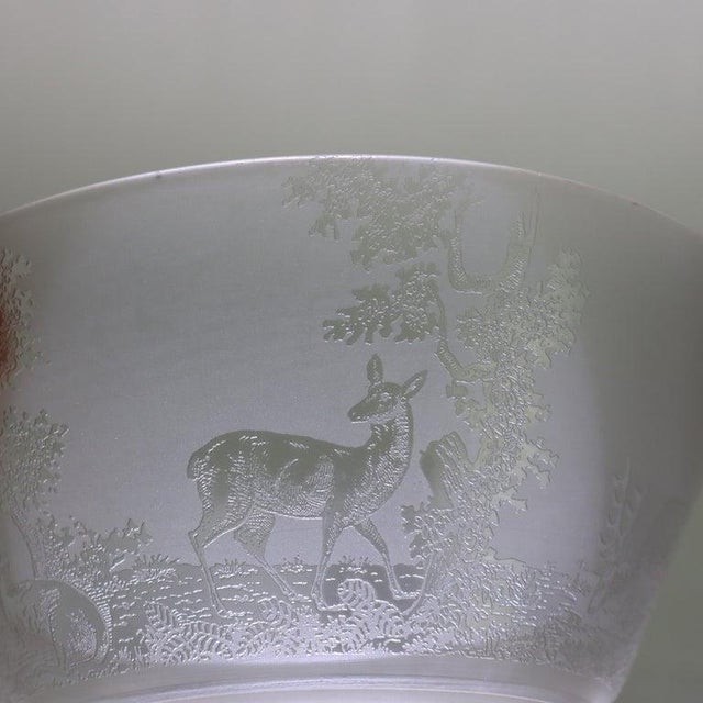 Pair Of Antique Figural Elk Etched Glass Lamp Shades Unsigned c1890 Measures - 4" x 8 3/8" x 8 3/8" A pair of antique...