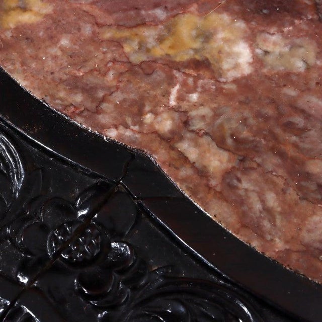 Chinese Floral Carved Rosewood Rouge Marble Top Stand C1910 For Sale - Image 10 of 11