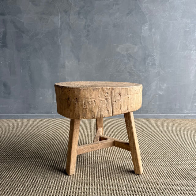 Late 20th Century Vintage Elm Wood Chop Block Table #9e7 For Sale - Image 5 of 8