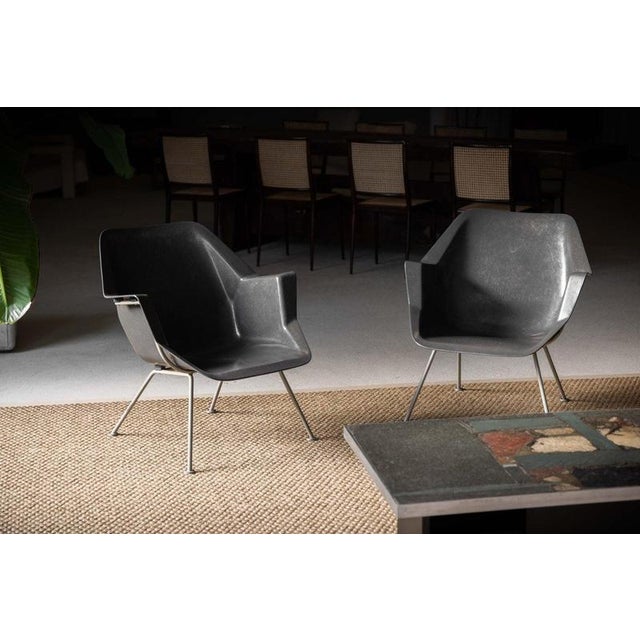 Pair of lounge chairs model No. 416 designed by Wim Rietveld and André Cordemeyer for Gispen, Culemborg, 1957. This rare...